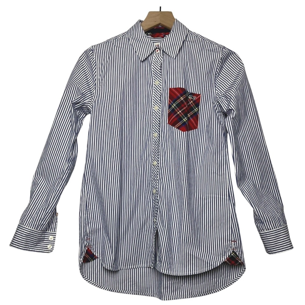 Vineyard Vines Relaxed Fit Preppy Striped Button Down‎ Shirt Plaid Pocket Size 0
